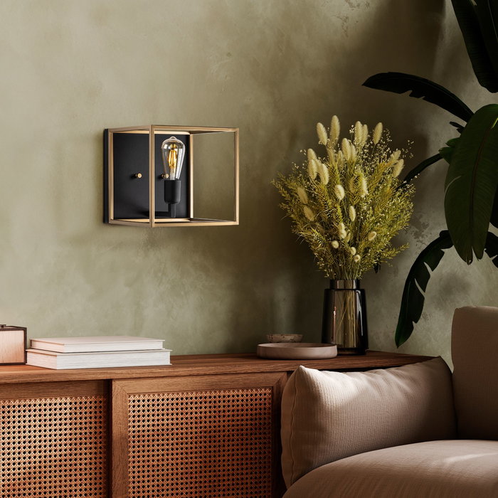 Opviq Lámpara de Pared de Cuerpo Metálico Dorado y Negro